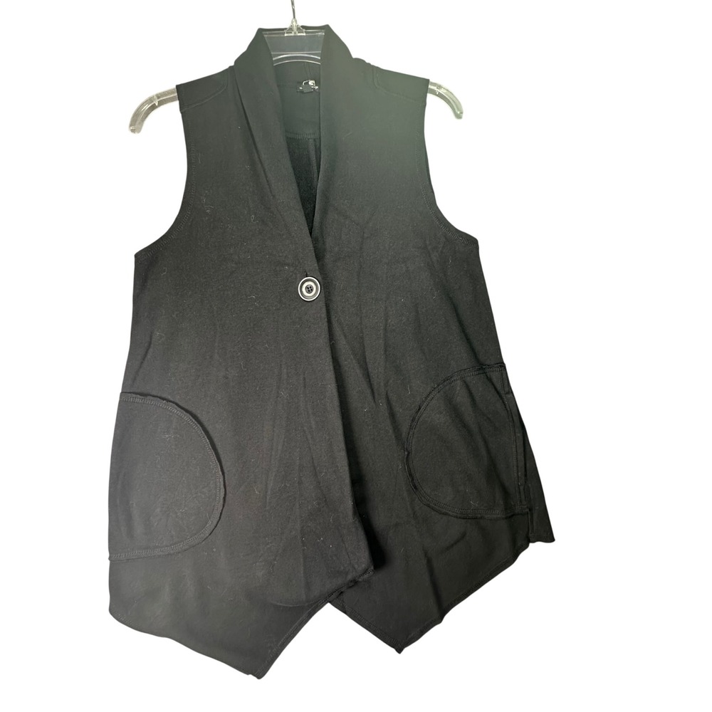 Cable & Gauge Sleeveless Cardigan Vest Asymmetrical Pockets M Black Indie Goth